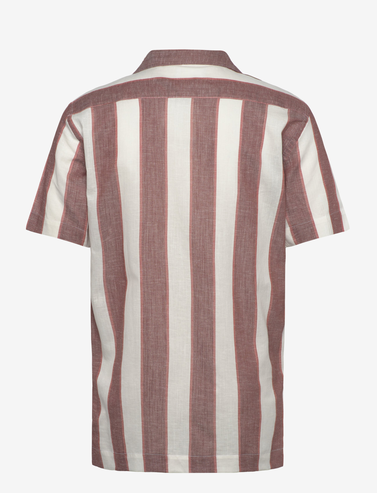 Lindbergh - Striped linen/cotton shirt S/S - hørskjorter - dk clay - 1