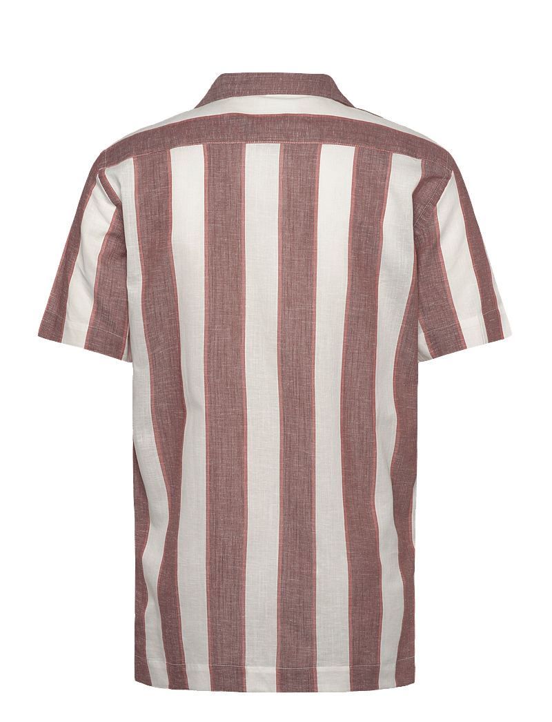 Lindbergh - Striped linen/cotton shirt S/S - hørskjorter - dk clay - 1