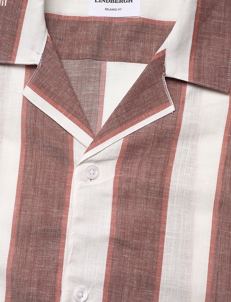 Lindbergh - Striped linen/cotton shirt S/S - hørskjorter - dk clay - 2