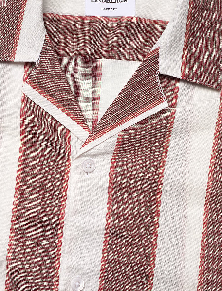 Lindbergh - Striped linen/cotton shirt S/SStriped linen/cotton shirt S/S - hørskjorter - dk clay - 2