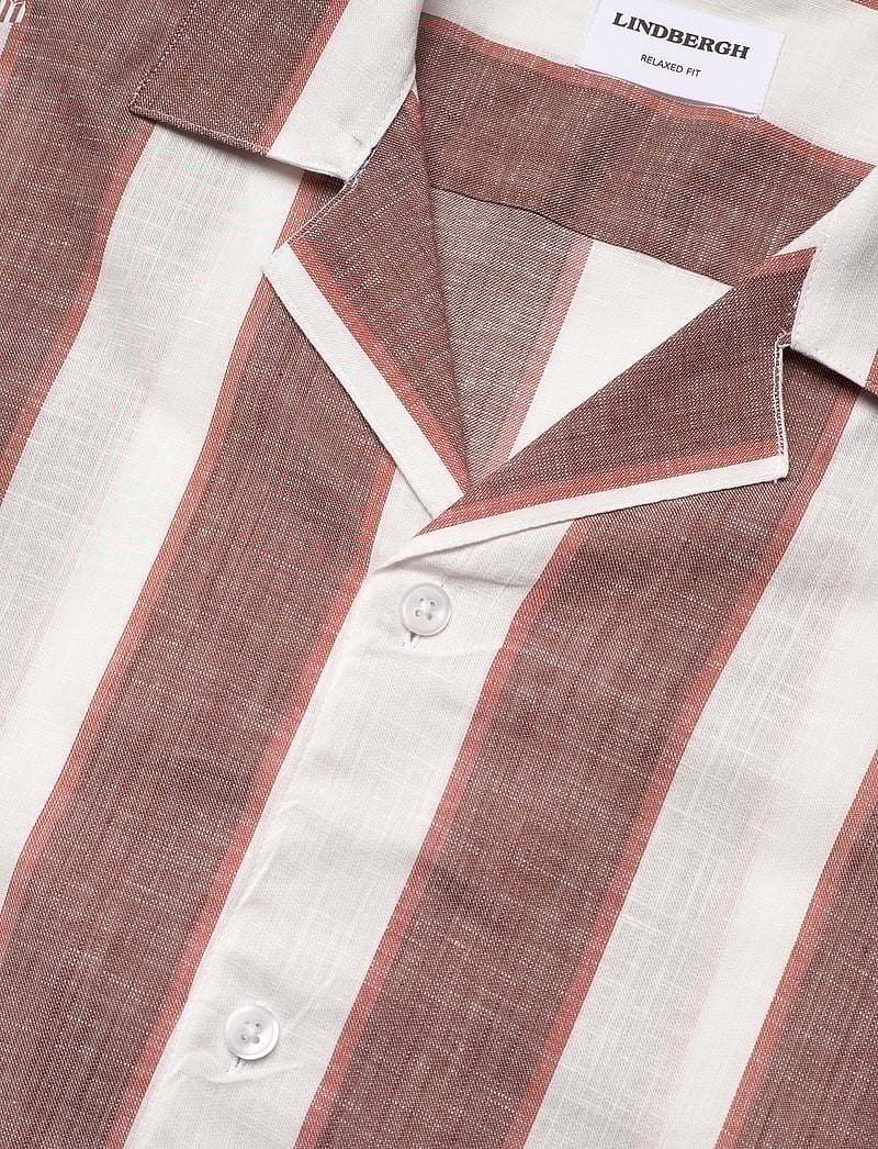 Lindbergh - Striped linen/cotton shirt S/S - hørskjorter - dk clay - 3