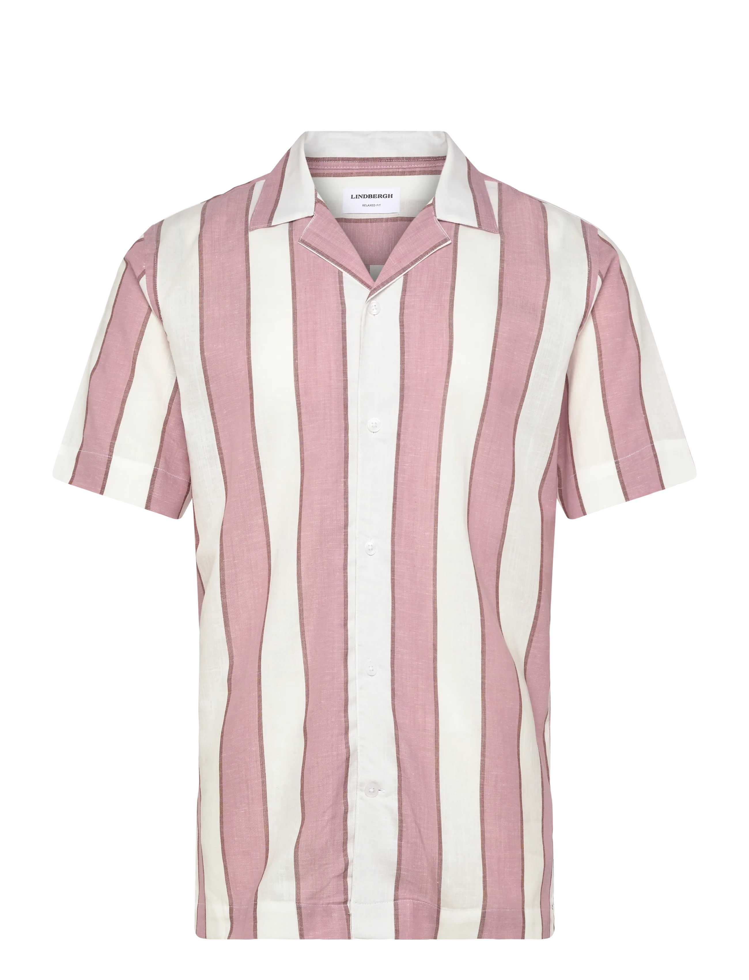 Lindbergh Striped linen/cotton shirt S/S - Skjortor - DUSTY ROSE / multi