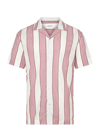 Lindbergh Striped linen/cotton shirt S/S - Shirts - DUSTY ROSE / multi