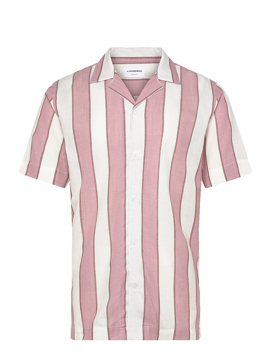 Lindbergh - Striped linen/cotton shirt S/SStriped linen/cotton shirt S/S - hørskjorter - dusty rose - 0