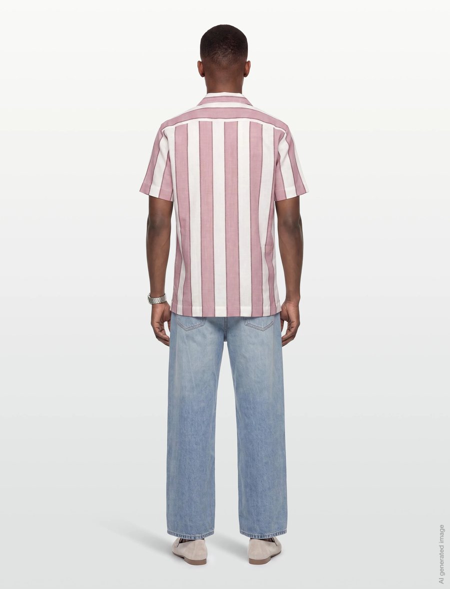 Lindbergh - Striped linen/cotton shirt S/S - linneskjortor - dusty rose - 4