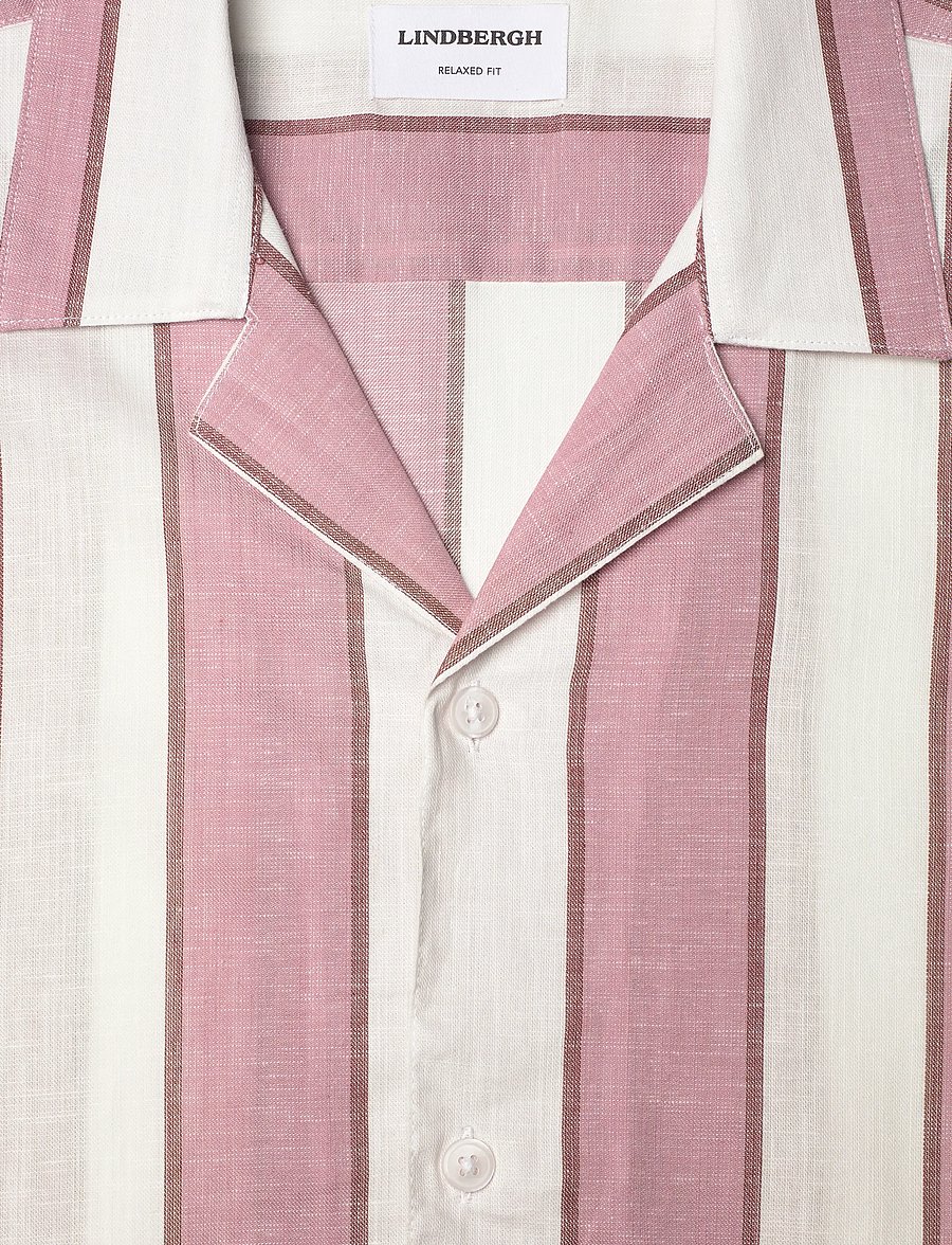 Lindbergh - Striped linen/cotton shirt S/SStriped linen/cotton shirt S/S - hørskjorter - dusty rose - 2