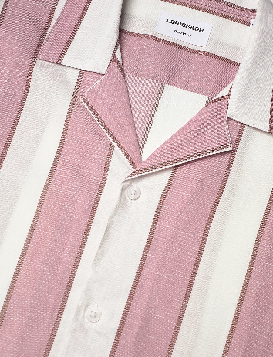 Lindbergh - Striped linen/cotton shirt S/SStriped linen/cotton shirt S/S - hørskjorter - dusty rose - 3