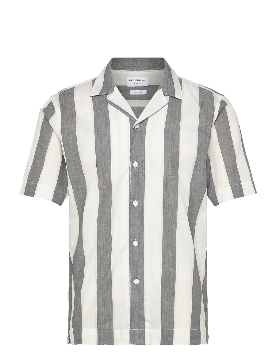 Lindbergh - Striped linen/cotton shirt S/SStriped linen/cotton shirt S/S - linased särgid - grey - 1