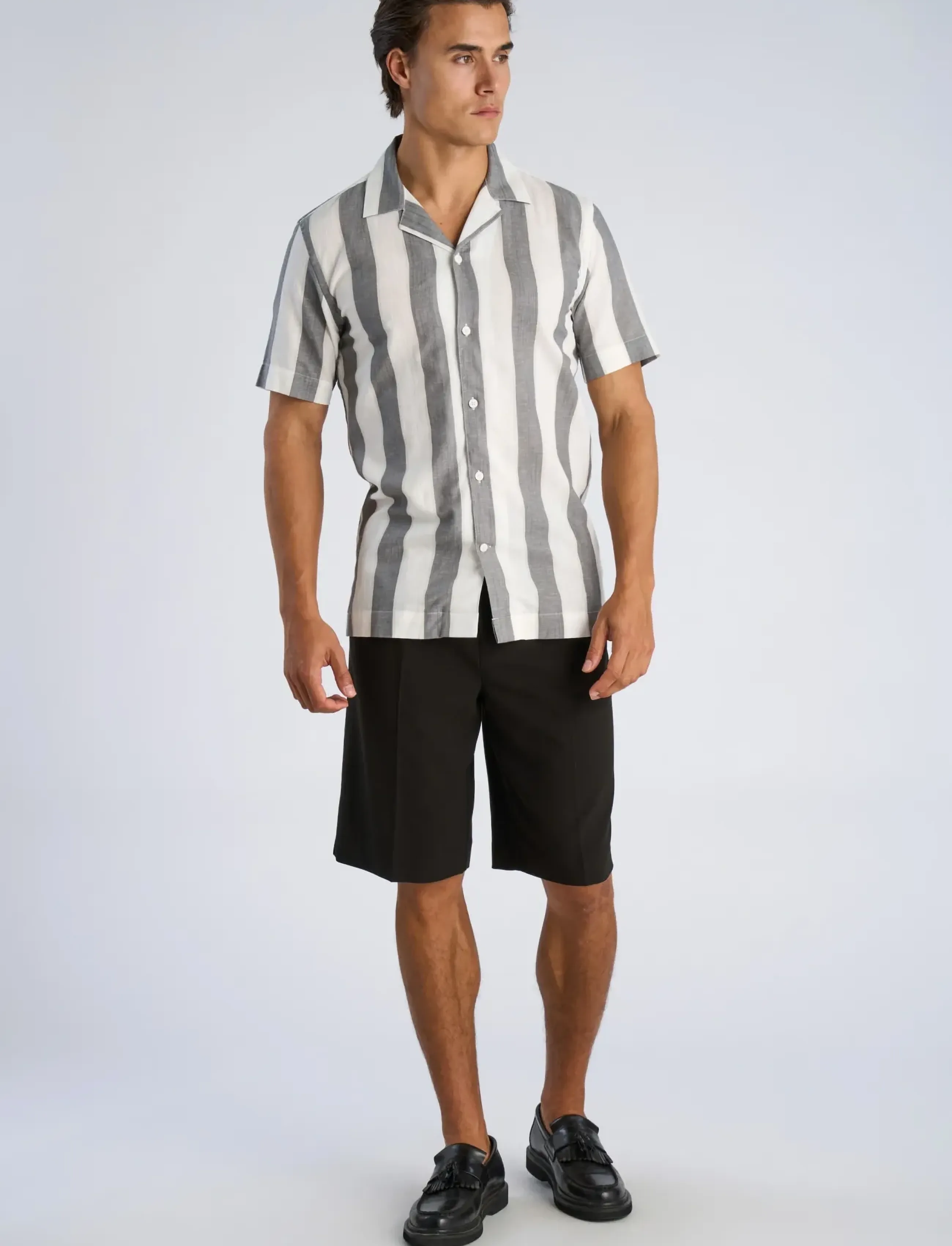 Lindbergh Striped Linen/Cotton Shirt S/S, XL, Multi/patterned, Skjorter > Kortærmede, Herre