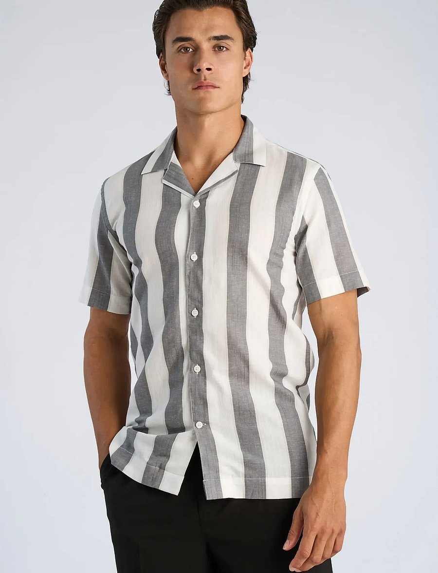 Lindbergh - Striped linen/cotton shirt S/SStriped linen/cotton shirt S/S - linased särgid - grey - 3
