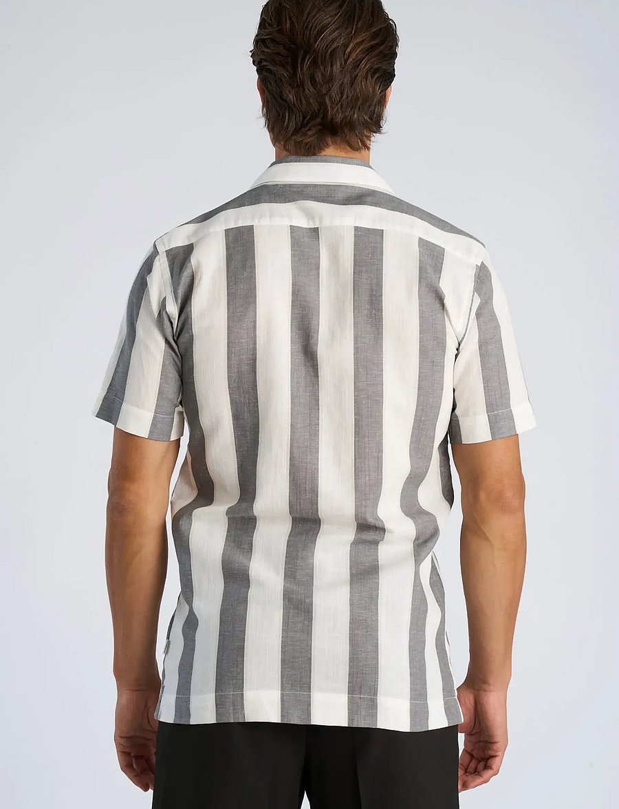 Lindbergh - Striped linen/cotton shirt S/SStriped linen/cotton shirt S/S - linased särgid - grey - 4