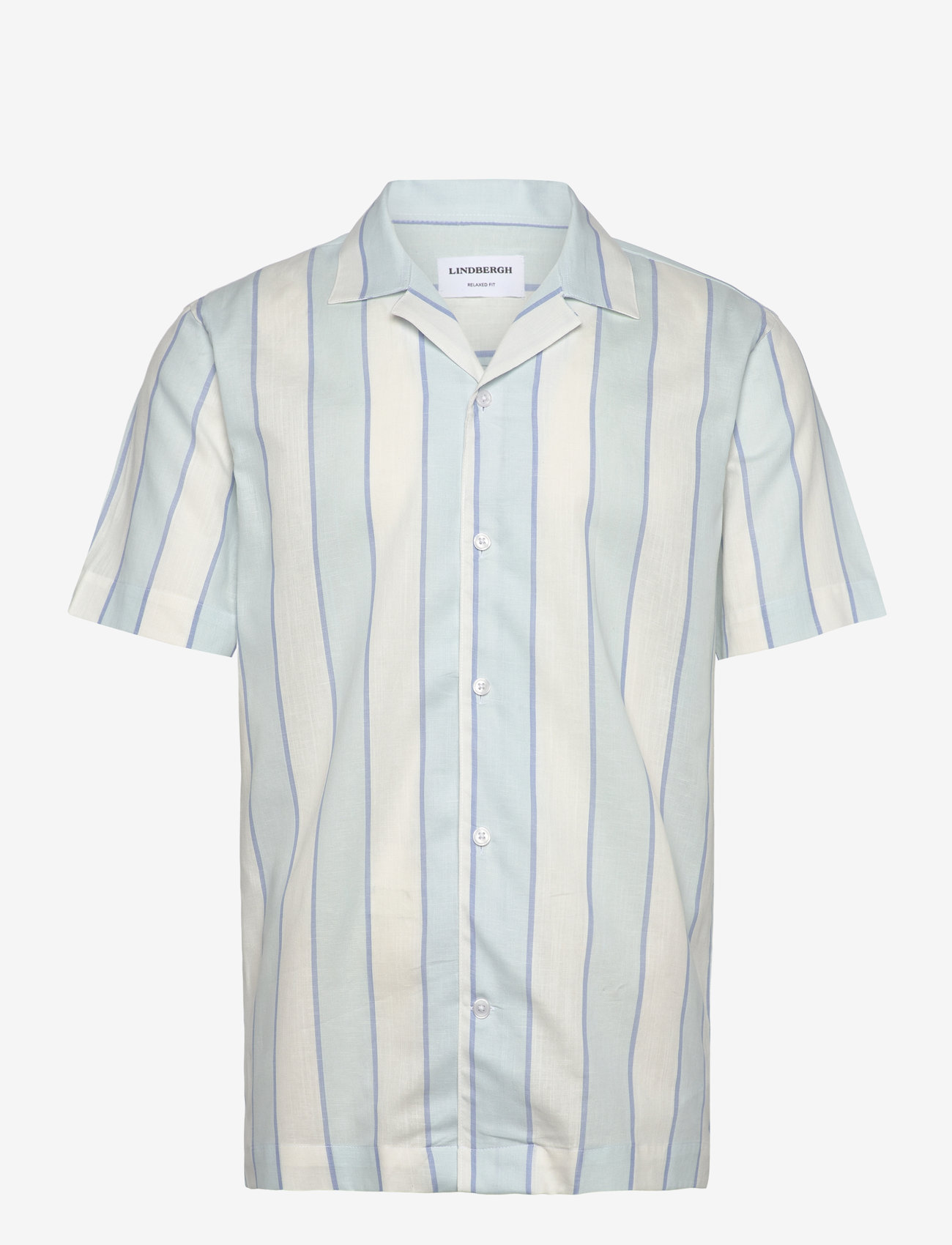 Lindbergh - Striped linen/cotton shirt S/S - hørskjorter - lt blue - 0