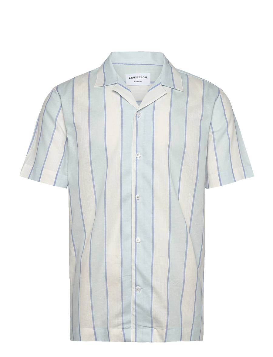 Lindbergh - Striped linen/cotton shirt S/S - linased särgid - lt blue - 1