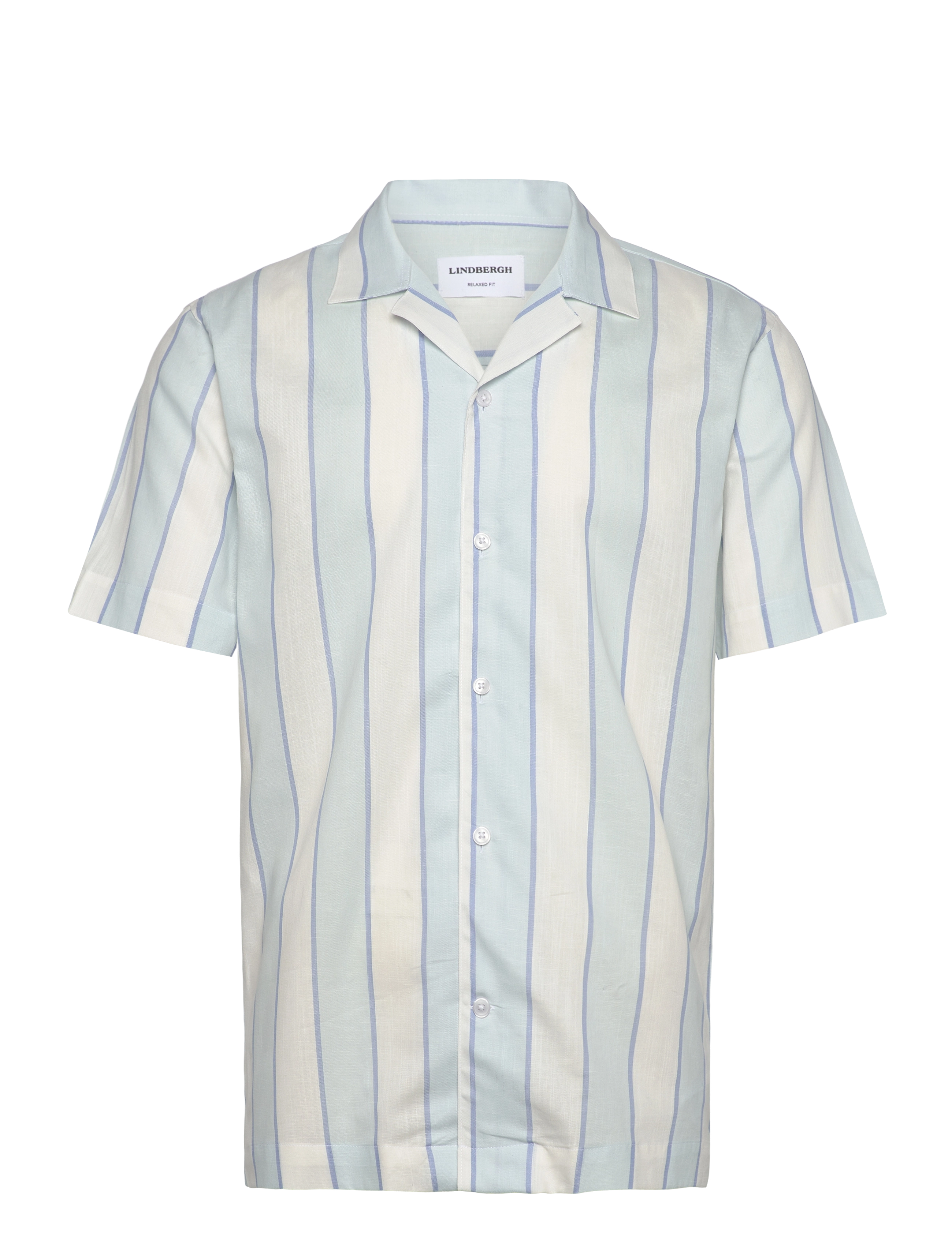 Lindbergh Striped linen/cotton shirt S/S - Skjorter - LT BLUE / blue