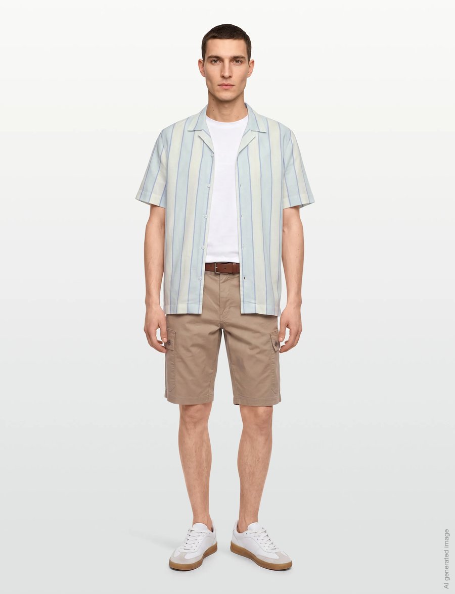 Lindbergh - Striped linen/cotton shirt S/S - hørskjorter - lt blue - 0