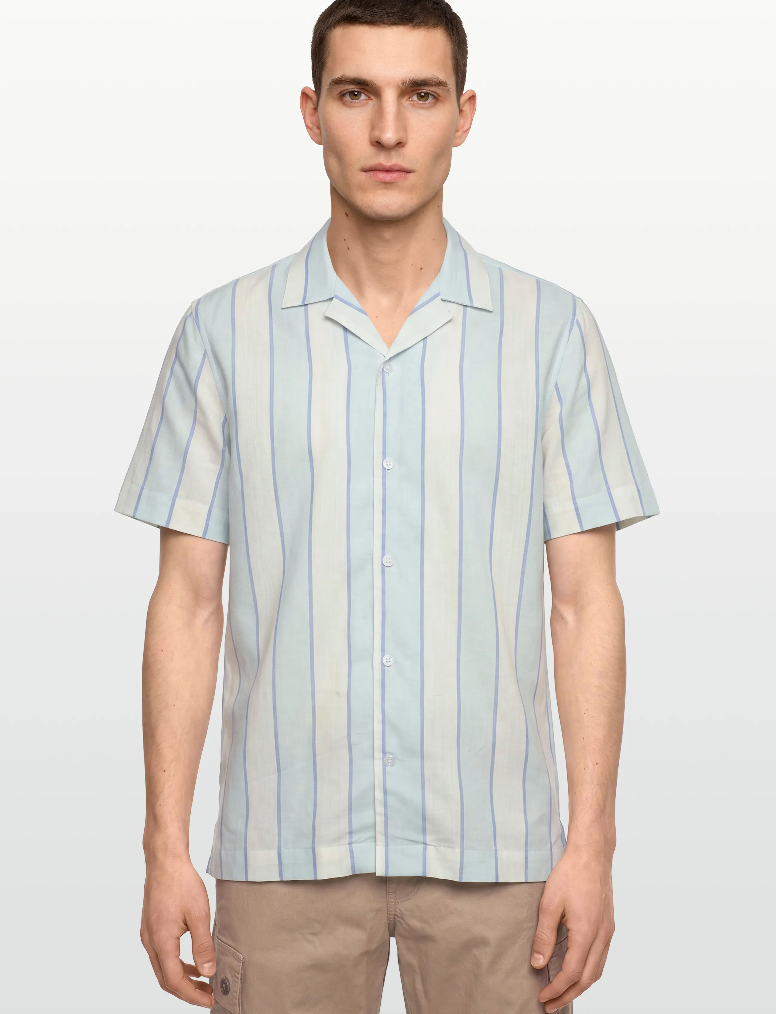 Lindbergh - Striped linen/cotton shirt S/S - linasest riidest särgid - lt blue - 3