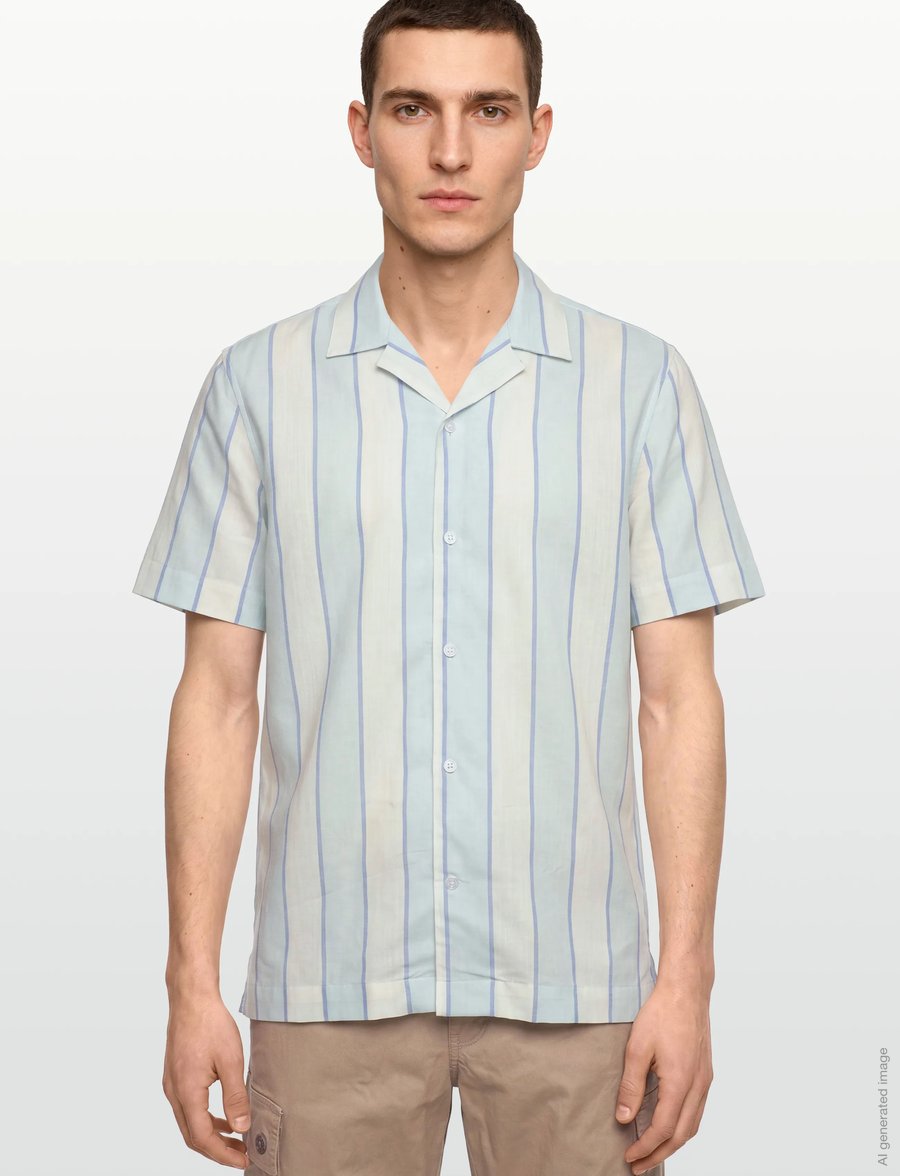 Lindbergh - Striped linen/cotton shirt S/S - hørskjorter - lt blue - 3