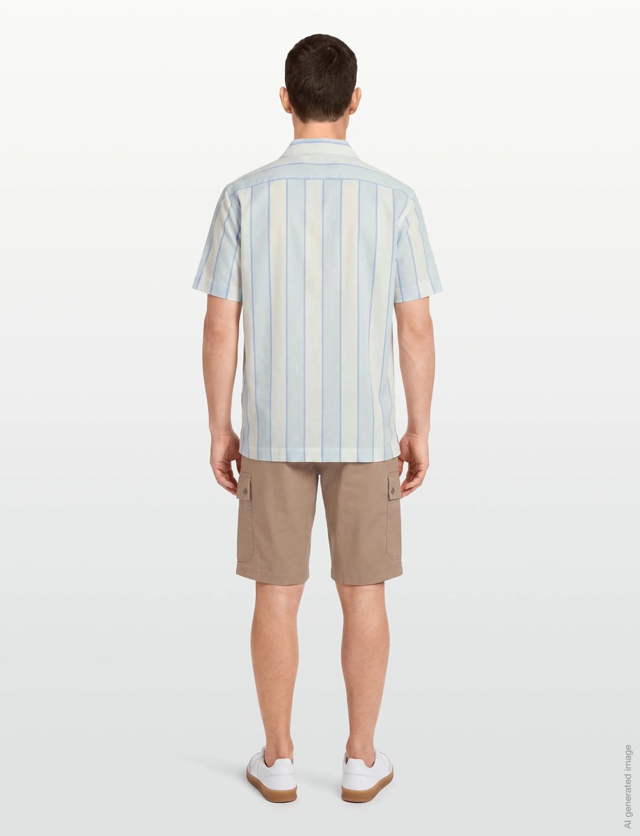 Lindbergh - Striped linen/cotton shirt S/S - hørskjorter - lt blue - 4