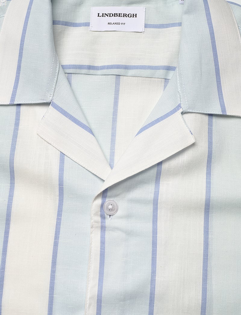 Lindbergh - Striped linen/cotton shirt S/S - hørskjorter - lt blue - 2