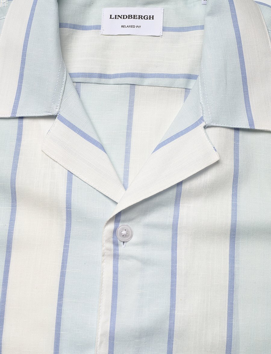 Lindbergh - Striped linen/cotton shirt S/S - linased särgid - lt blue - 5