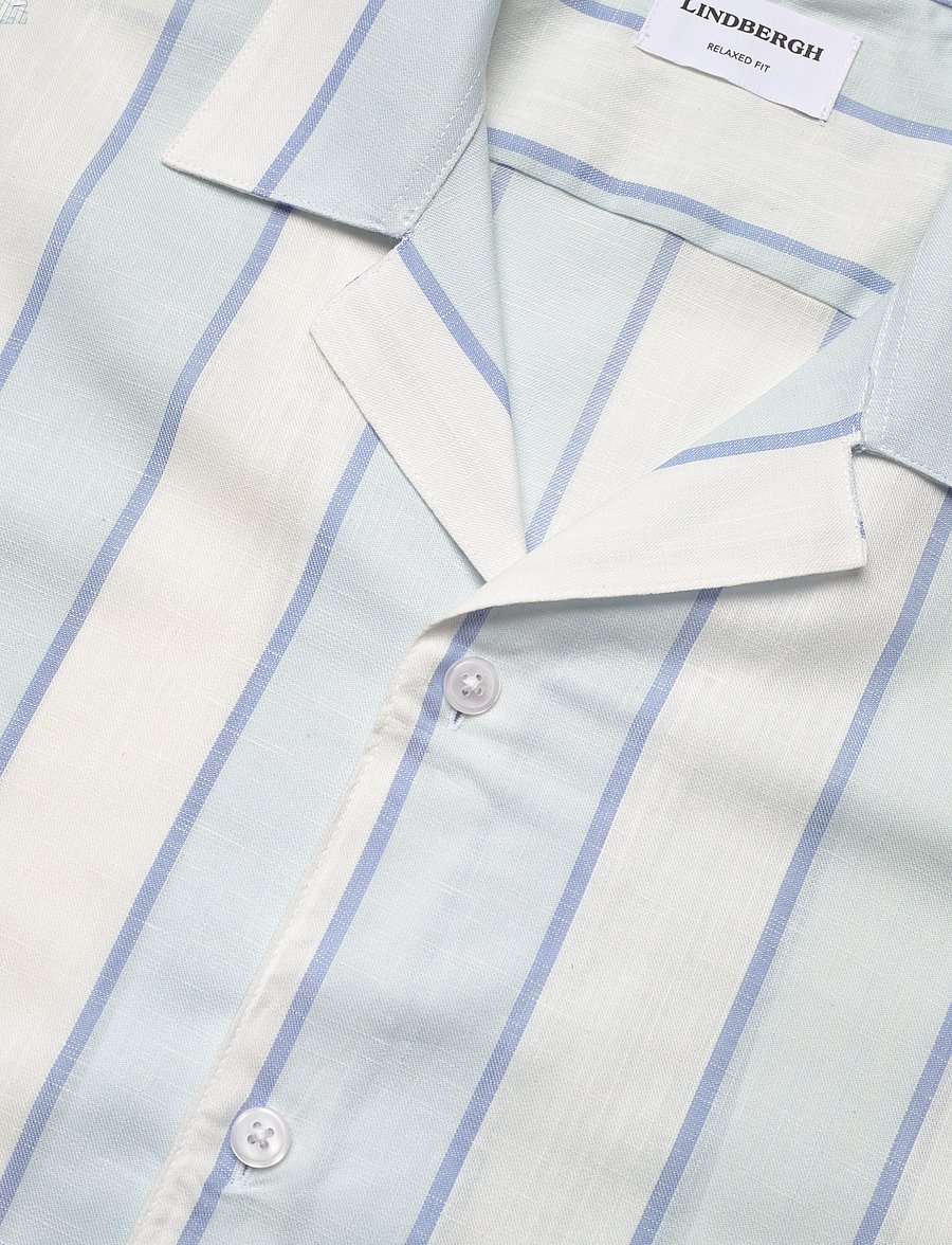 Lindbergh - Striped linen/cotton shirt S/SStriped linen/cotton shirt S/S - hørskjorter - lt blue - 3