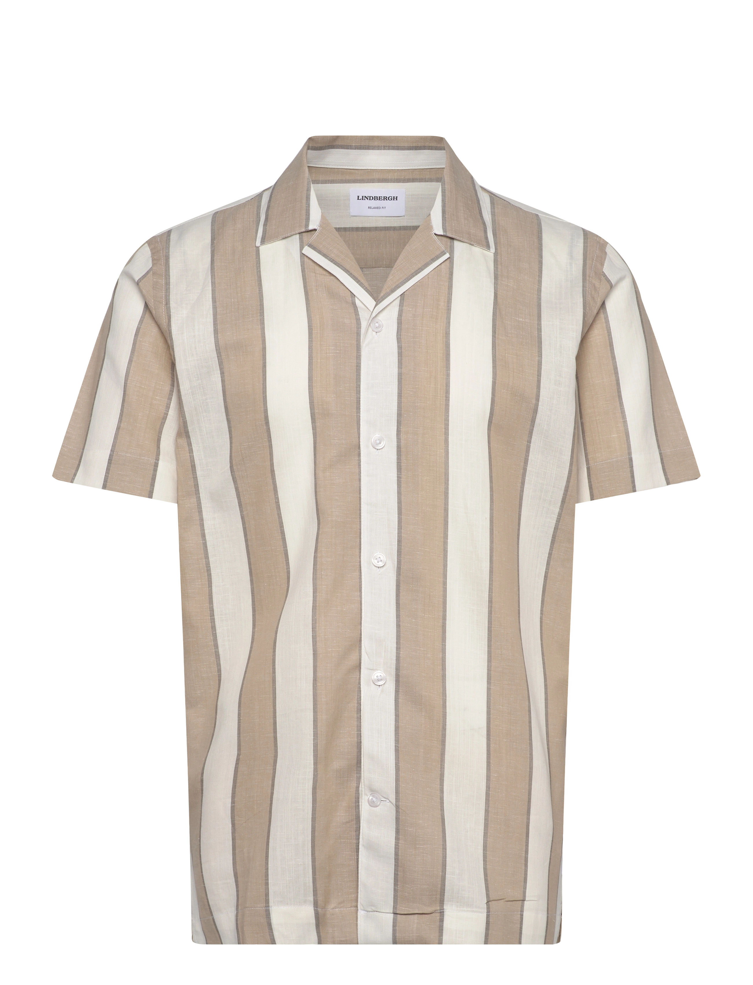 Striped linen/cotton shirt S/S - SAND
