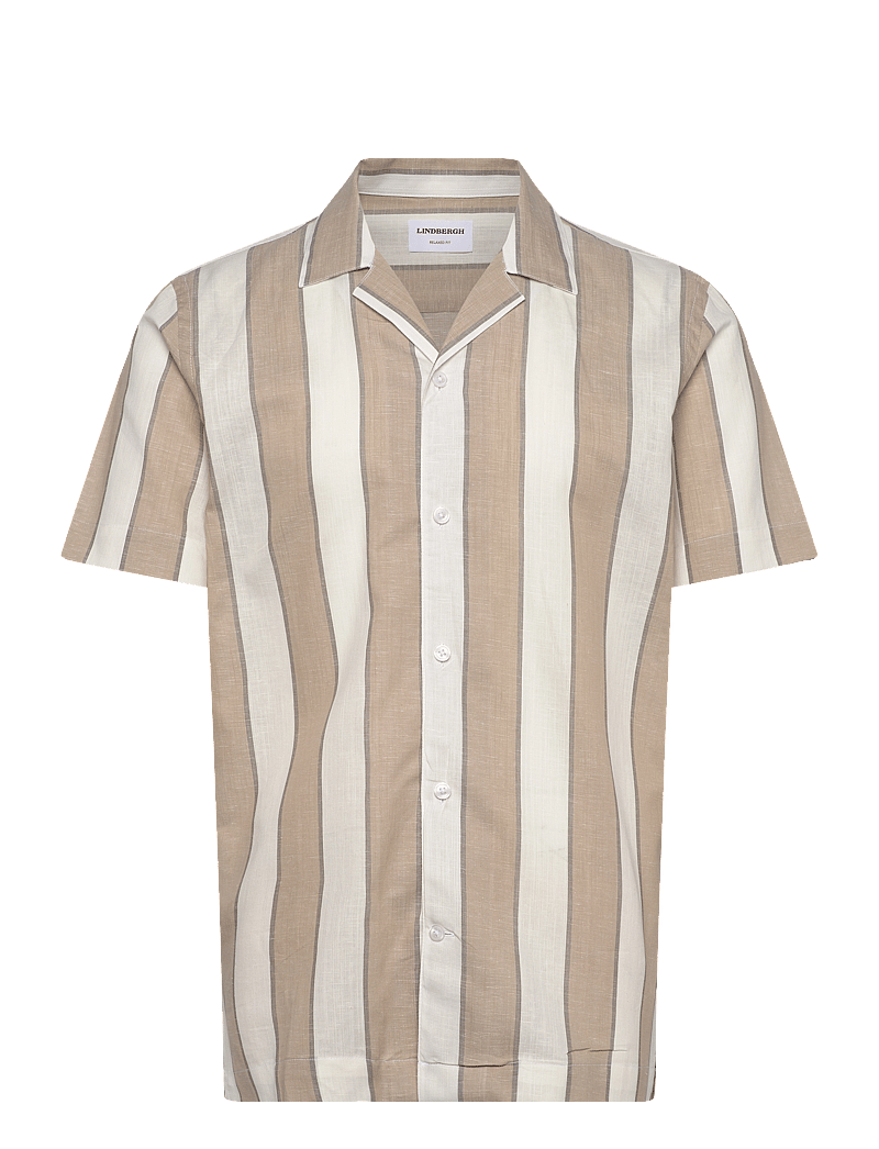 Lindbergh - Striped linen/cotton shirt S/S - midsommar - sand - 1