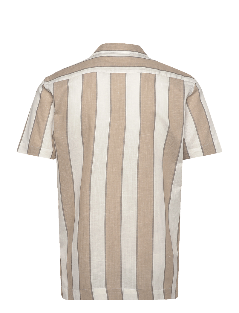 Lindbergh - Striped linen/cotton shirt S/S - midsommar - sand - 2