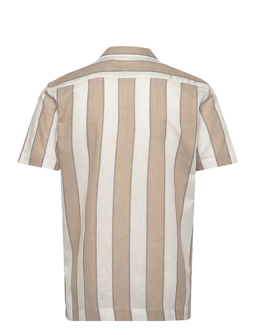Lindbergh - Striped linen/cotton shirt S/S - hørskjorter - sand - 2