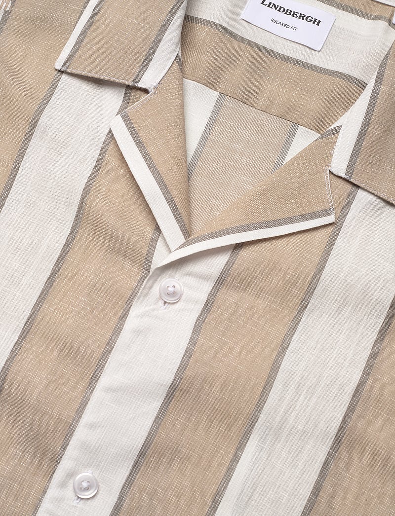 Lindbergh - Striped linen/cotton shirt S/S - hørskjorter - sand - 3