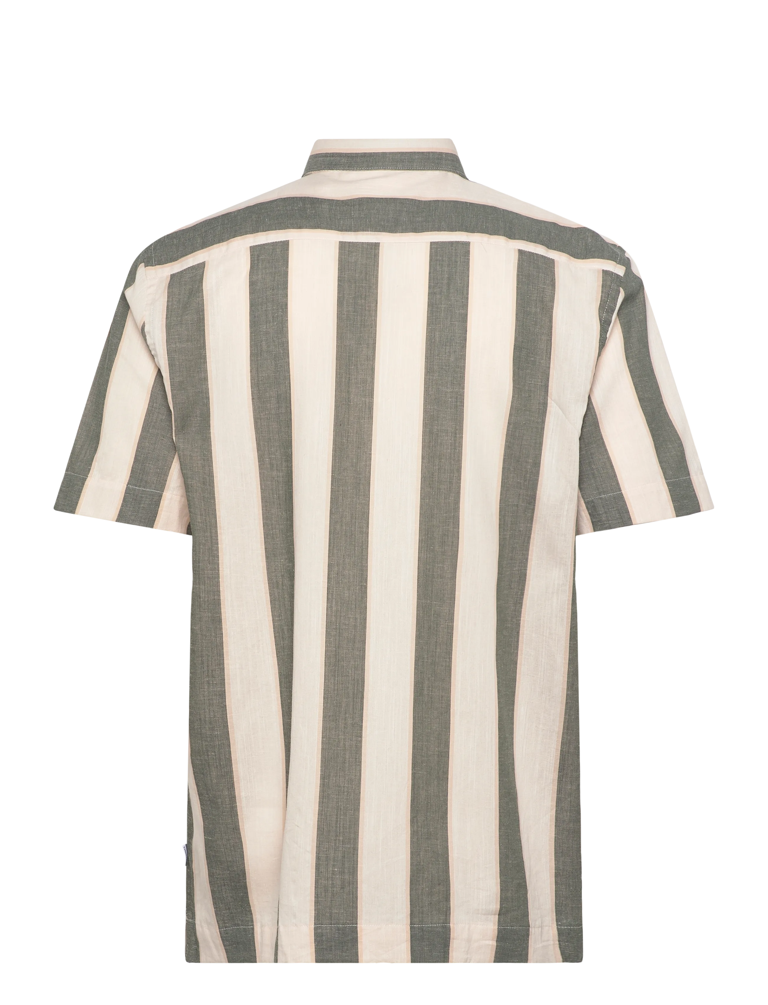 Lindbergh - Striped linen/cotton shirt S/S - kurzarmhemden - army - 2