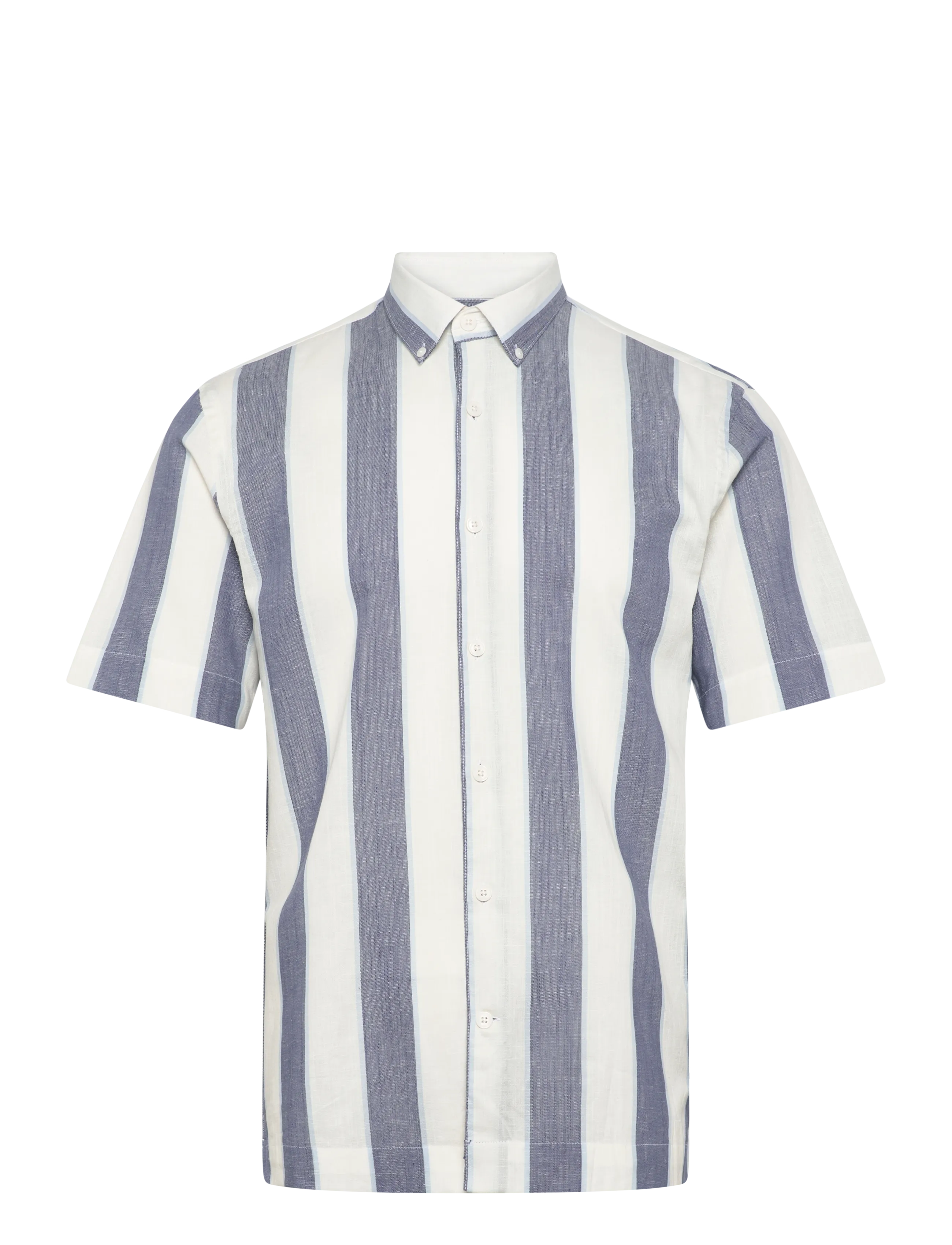 Lindbergh Striped linen/cotton shirt S/S - Tanktops - DK BLUE / multi