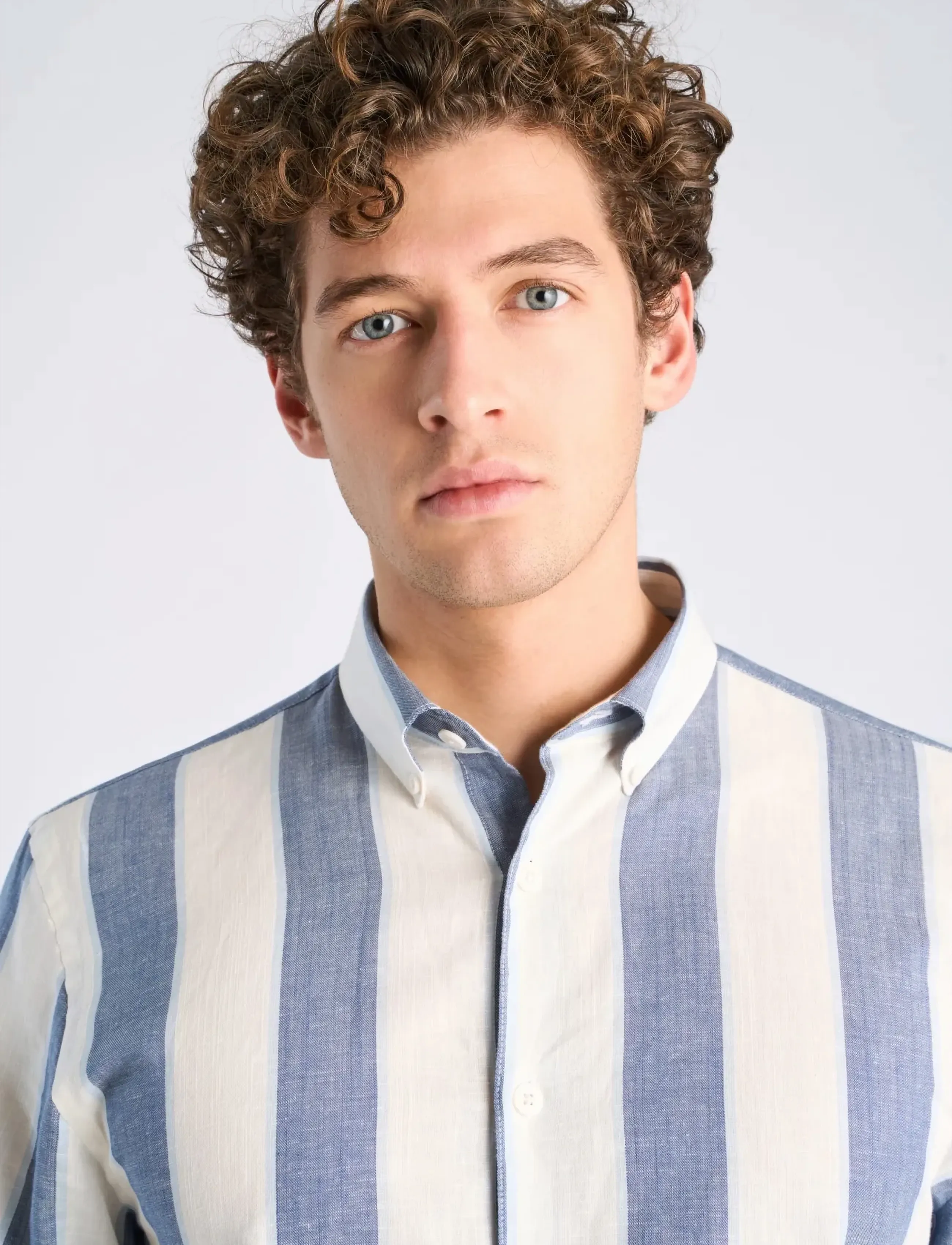 Lindbergh - Striped linen/cotton shirt S/S - kortærmede skjorter - dk blue - 5