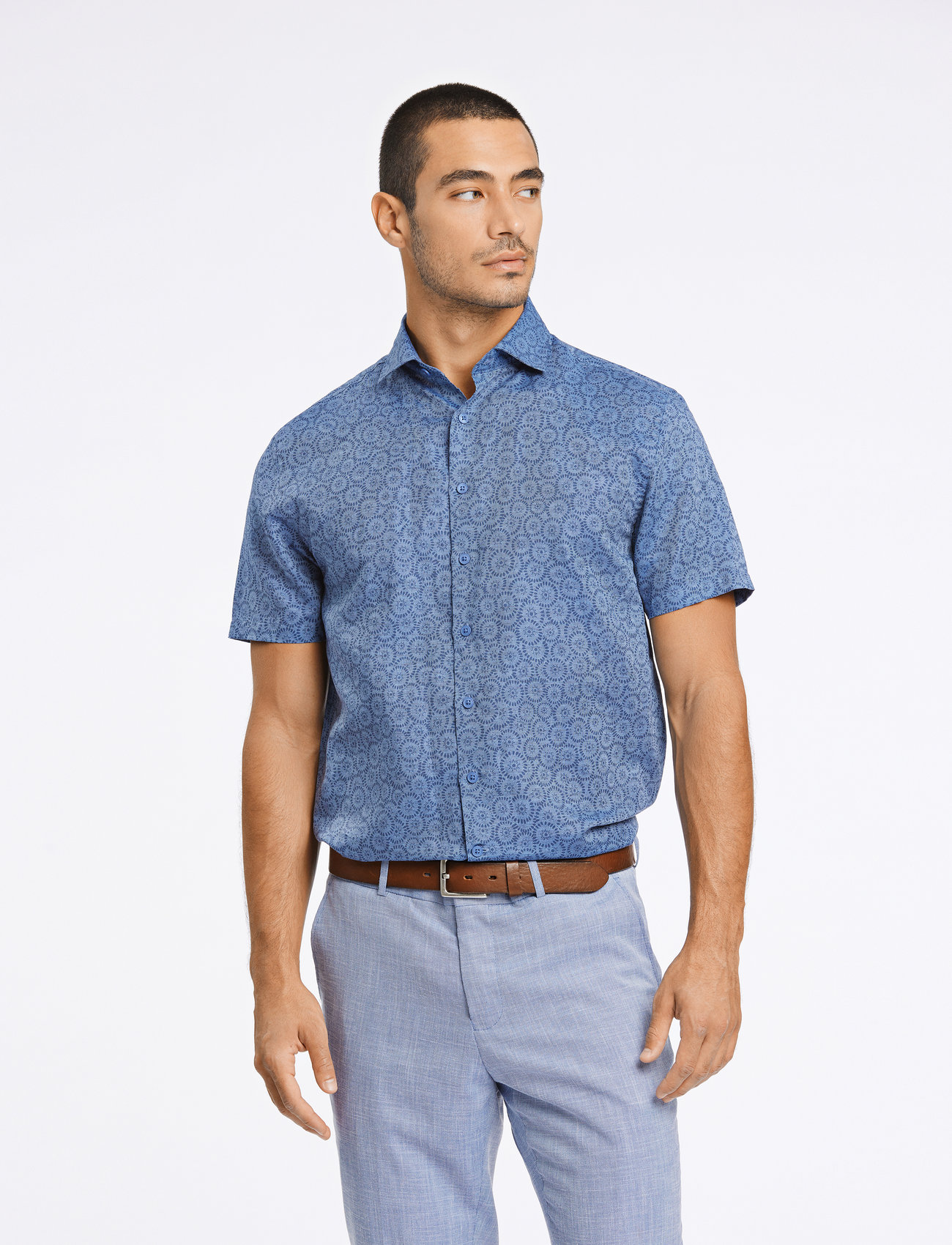 Lindbergh - AOP linen/cotton shirt S/S - nordisk stil - dk blue - 0