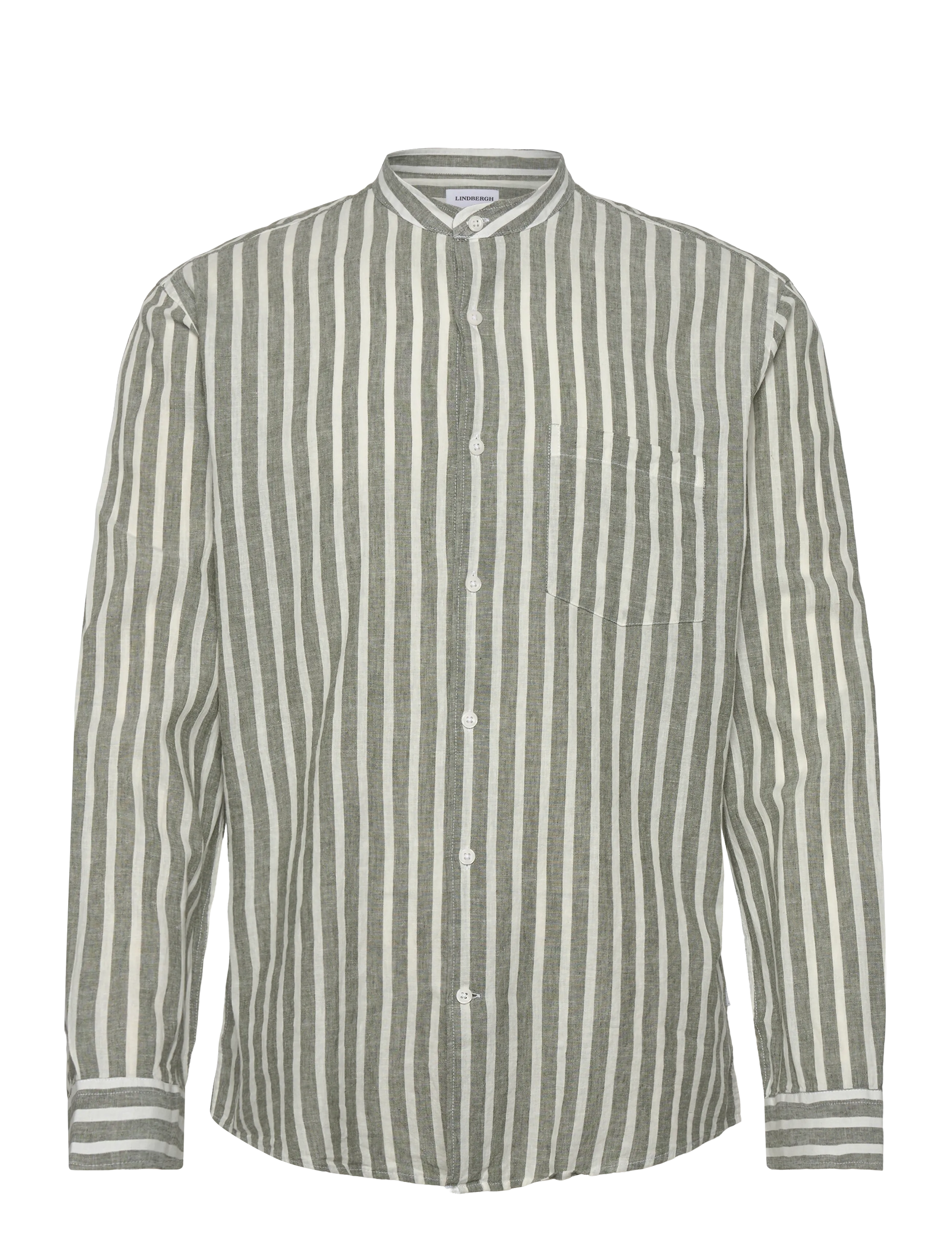 Lindbergh Wide striped cotton/linen shirt L/S - Lindbergh - ARMY / multi