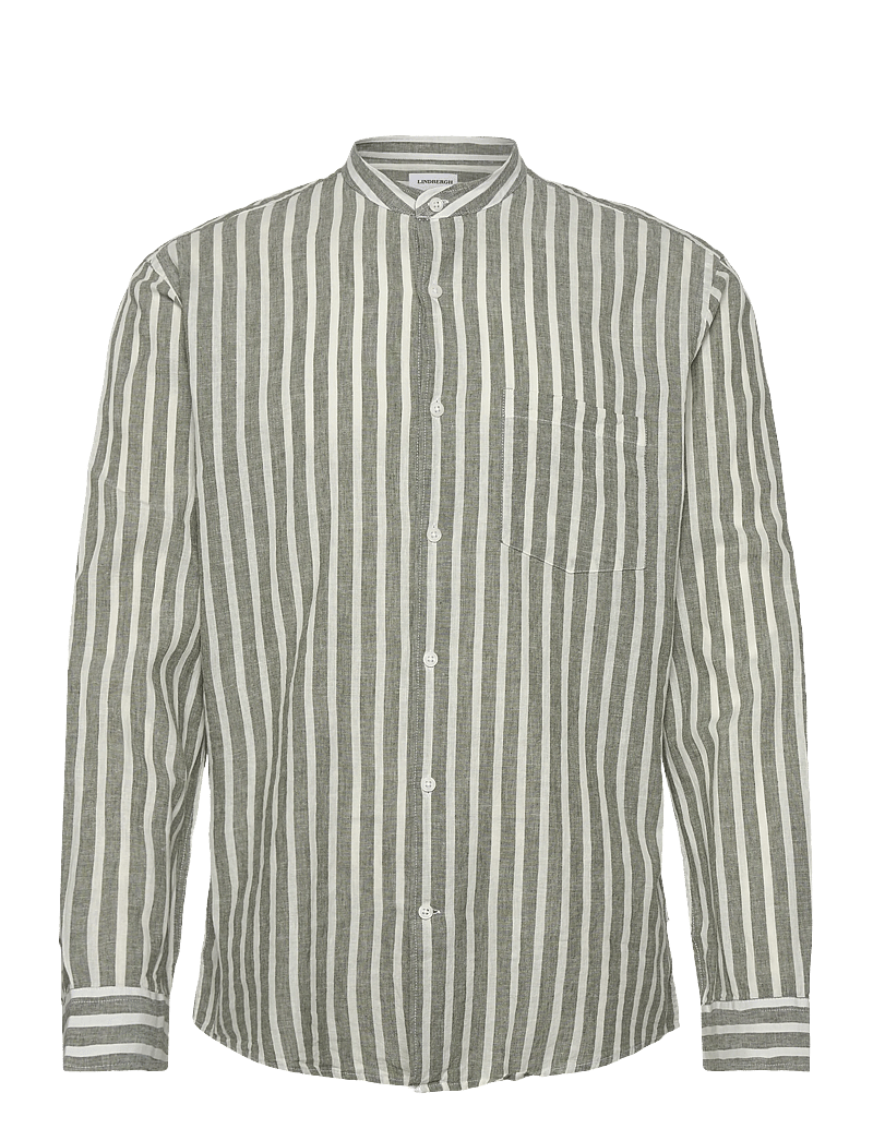 Lindbergh - Wide striped cotton/linen shirt L/S - chemises à rayures - army - 1