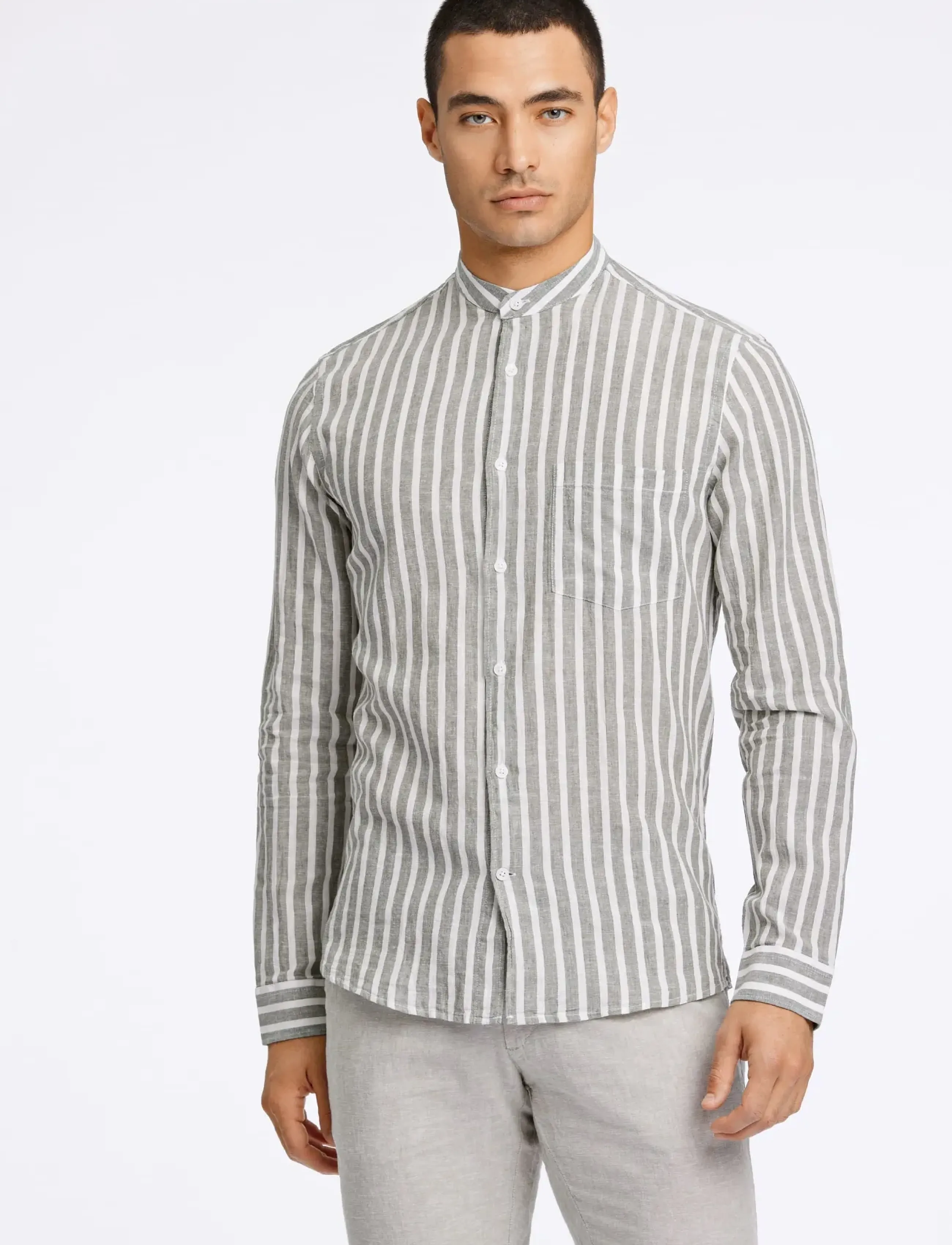 Lindbergh - Wide striped cotton/linen shirt L/S - chemises à rayures - army - 3