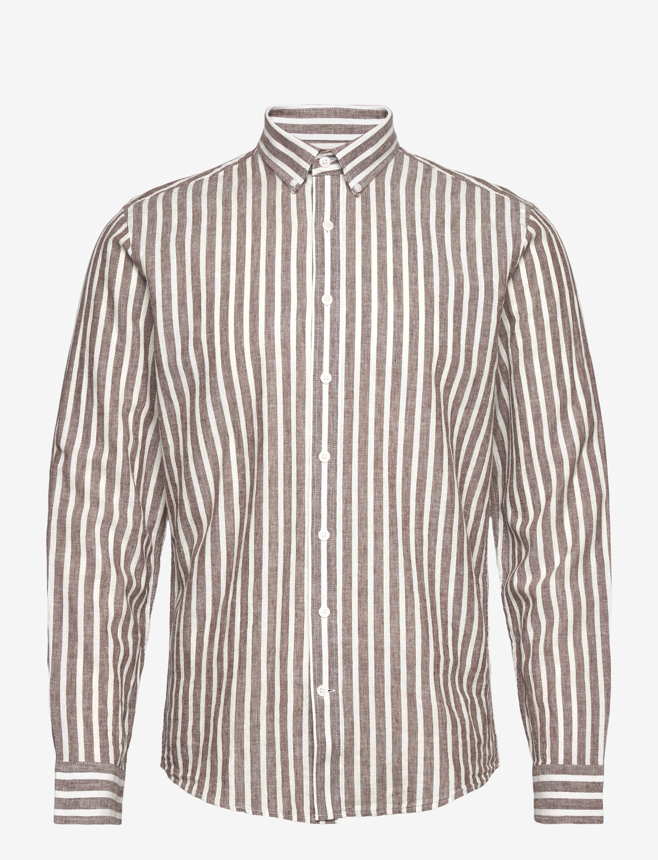Lindbergh - Wide striped cotton/linen shirt L/S - gestreifte hemden - brown - 0