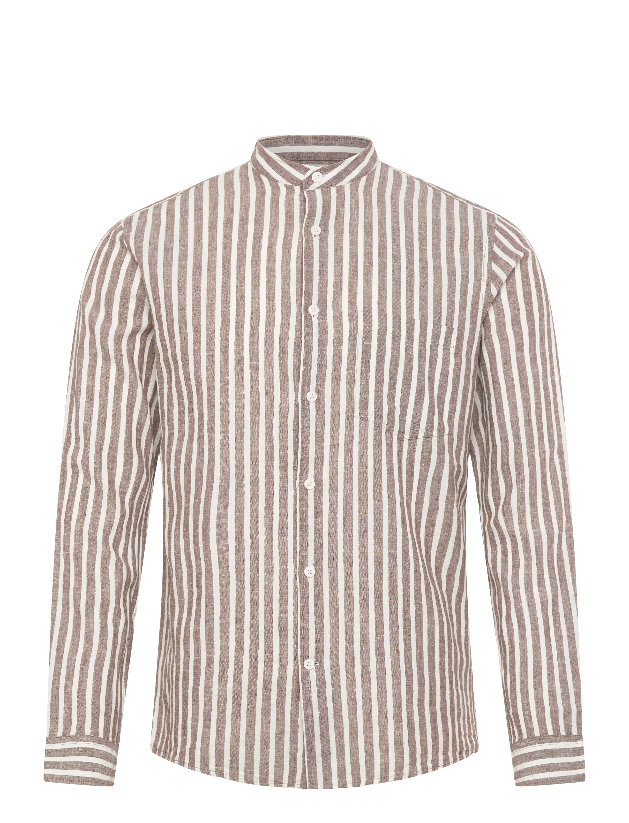 Lindbergh Wide striped cotton/linen shirt L/S - Lindbergh - BROWN / multi