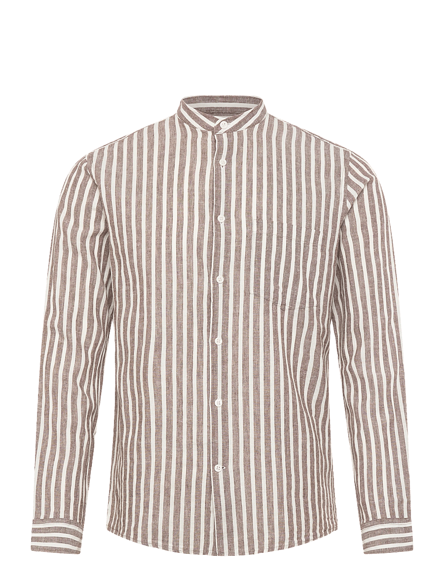 Lindbergh - Wide striped cotton/linen shirt L/S - stribede skjorter - brown - 1