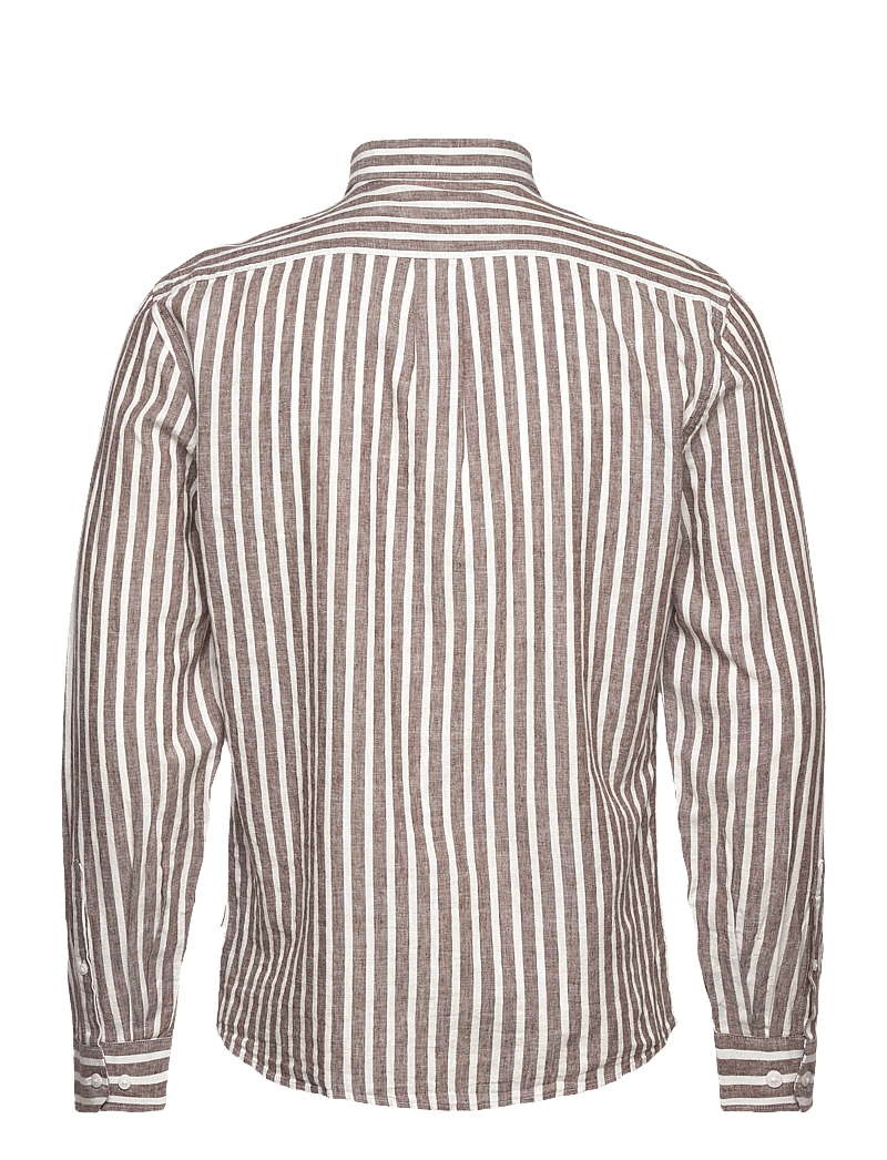 Lindbergh - Wide striped cotton/linen shirt L/S - gestreifte hemden - brown - 1