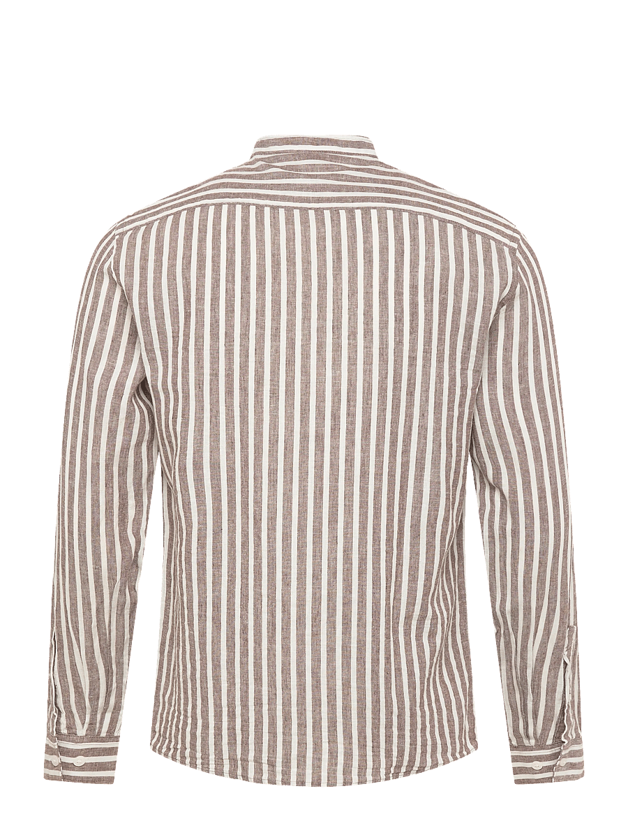Lindbergh - Wide striped cotton/linen shirt L/S - stribede skjorter - brown - 2