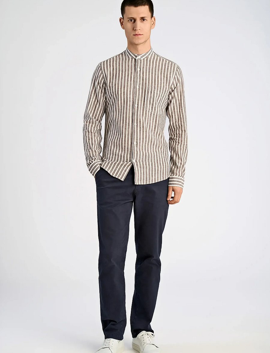 Lindbergh - Wide striped cotton/linen shirt L/S - stribede skjorter - brown - 0