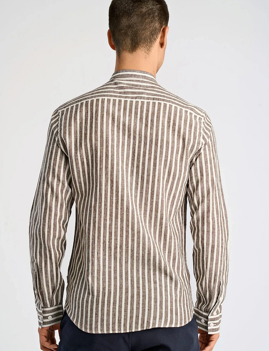 Lindbergh - Wide striped cotton/linen shirt L/S - stribede skjorter - brown - 4