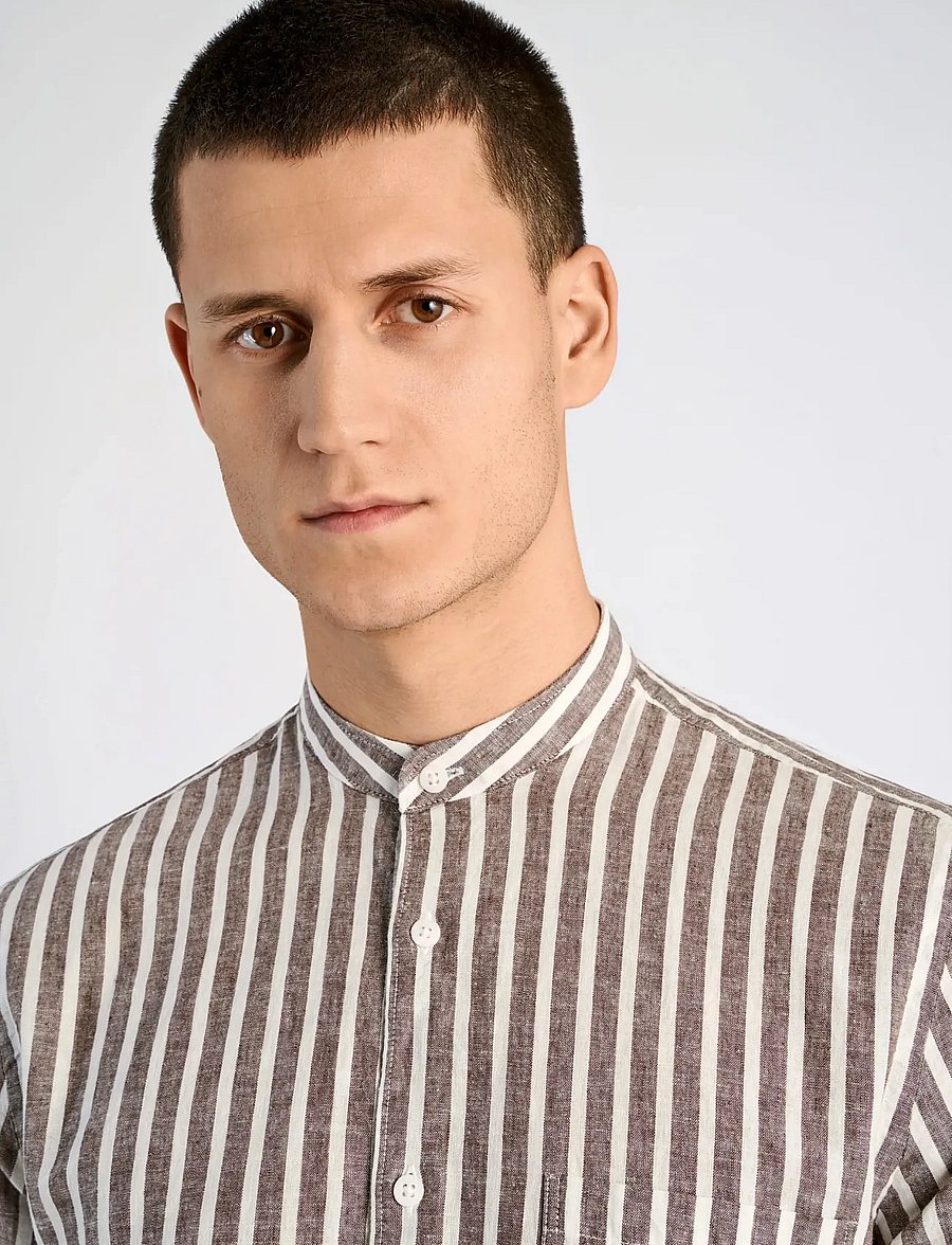 Lindbergh - Wide striped cotton/linen shirt L/S - stribede skjorter - brown - 5