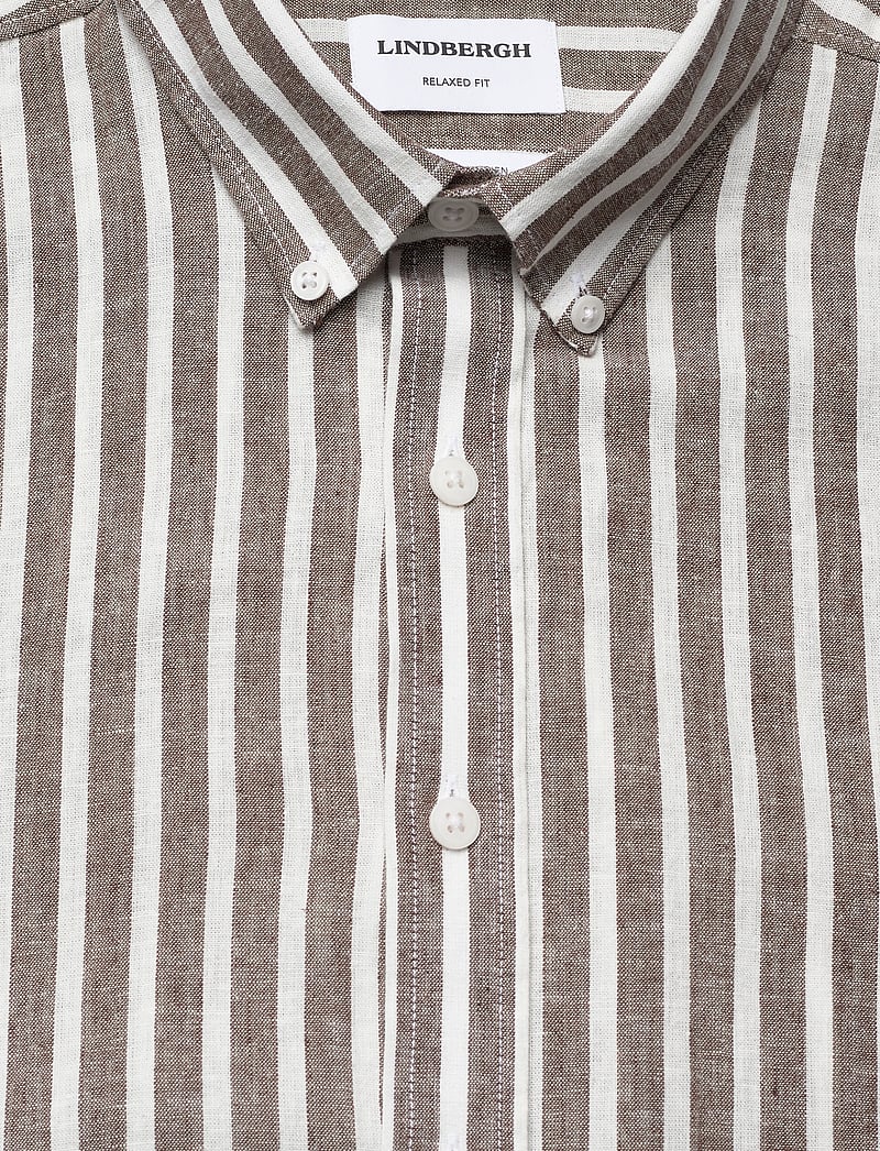 Lindbergh - Wide striped cotton/linen shirt L/S - gestreifte hemden - brown - 2