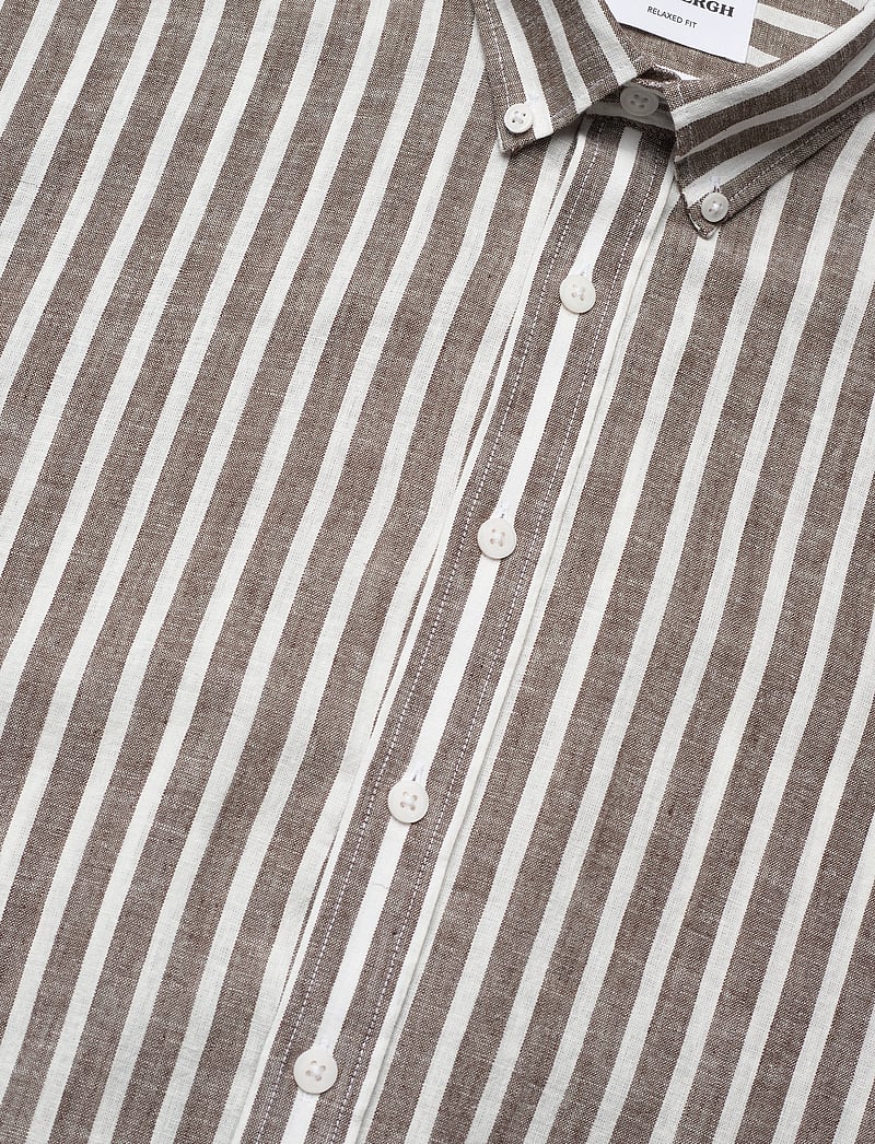 Lindbergh - Wide striped cotton/linen shirt L/S - gestreifte hemden - brown - 3