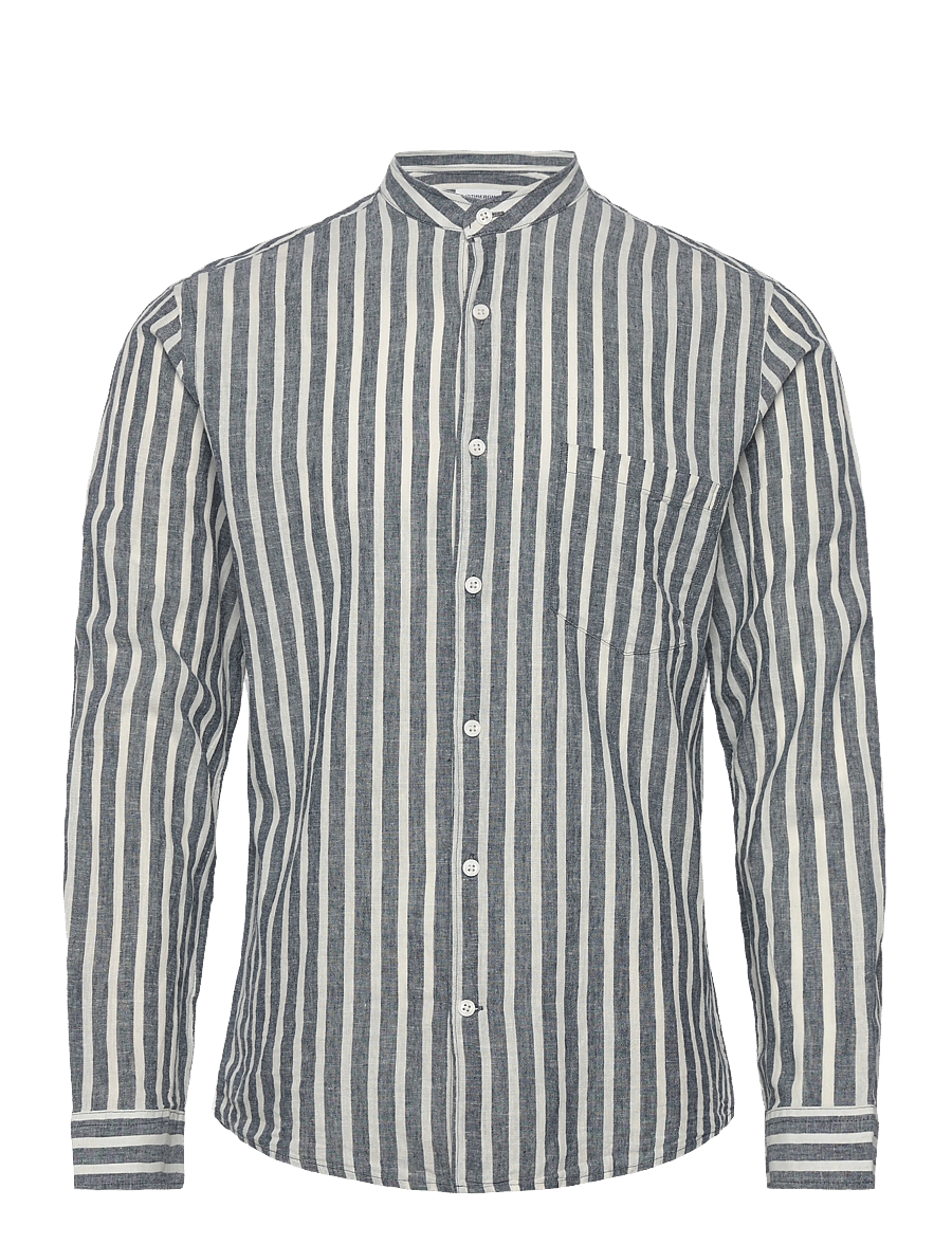 Lindbergh - Wide striped cotton/linen shirt L/S - stribede skjorter - dk blue - 1
