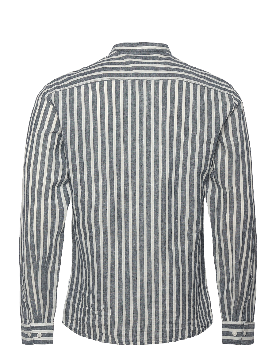 Lindbergh - Wide striped cotton/linen shirt L/S - stribede skjorter - dk blue - 2
