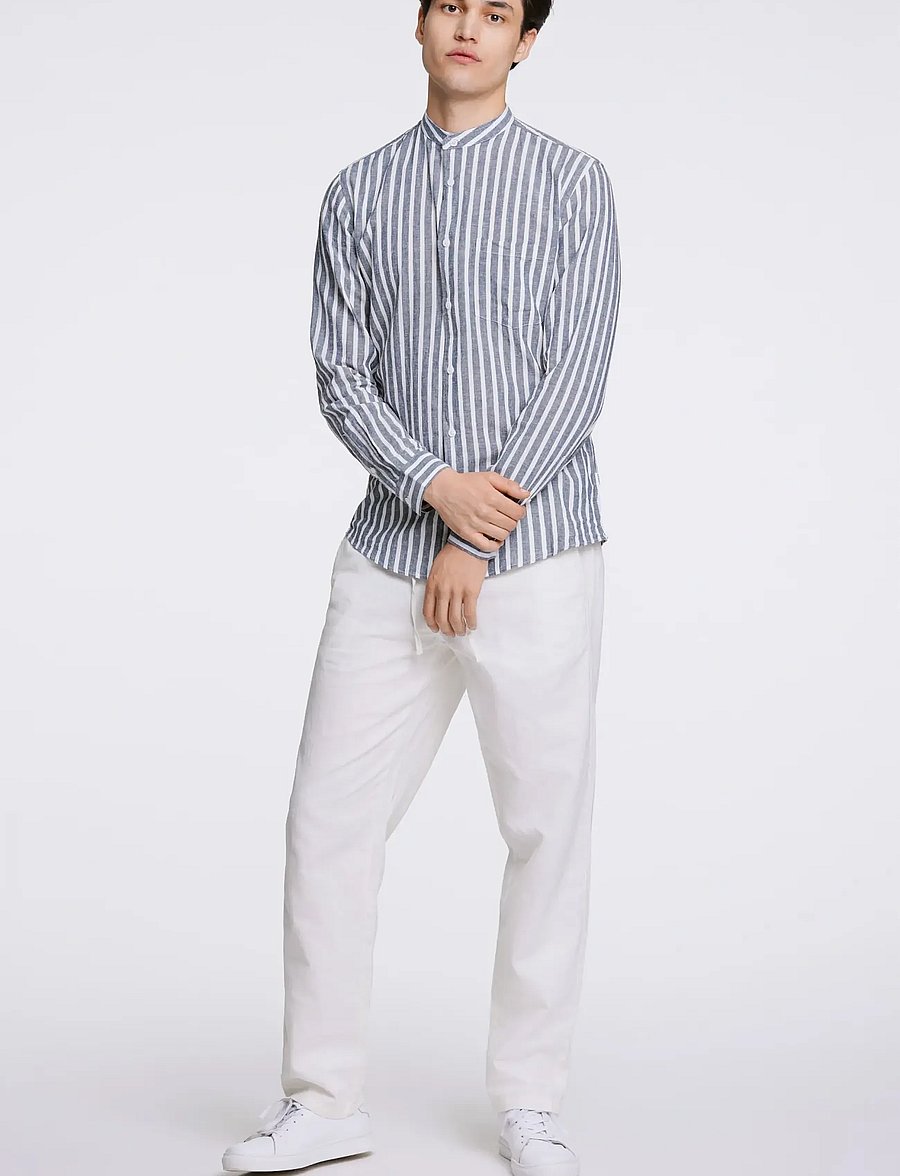 Lindbergh - Wide striped cotton/linen shirt L/S - stribede skjorter - dk blue - 0